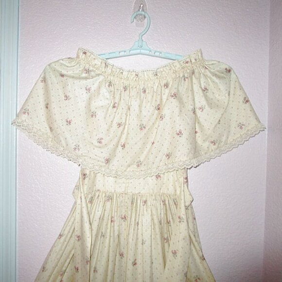 70s Vtg Midi Dress & Petticoat Size XXS Tiered 2 Piece Cottagecore Boho Prairie - Picture 5 of 12